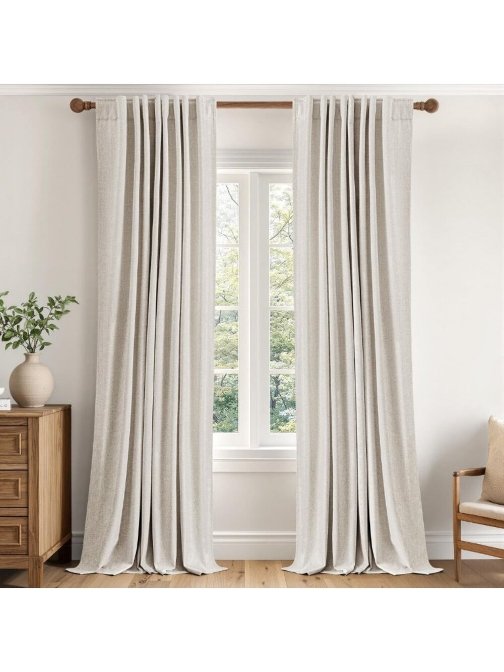 100% Blackout Linen Curtains for Bedroom - Cream, 40x84 Inches, 2 Panels